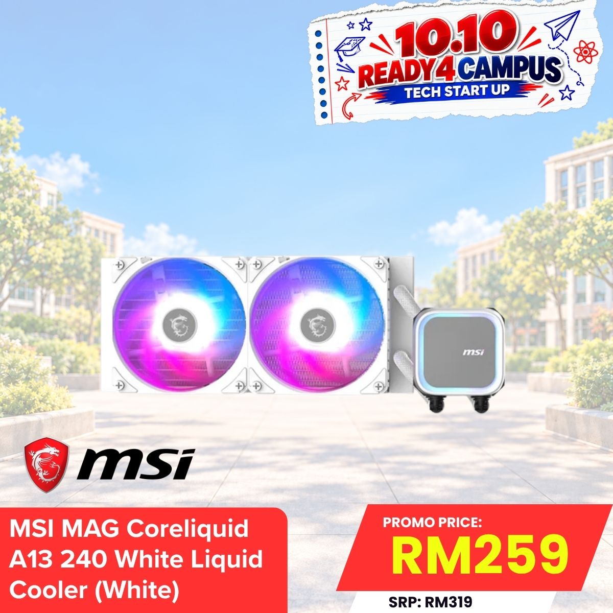 Flash Sales Only] MSI MAG Coreliquid A13 240 Liquid Cooler - White