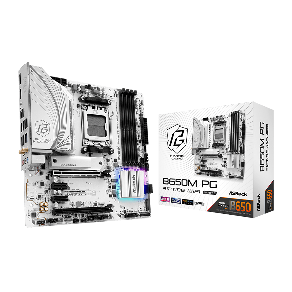 ASRock Phantom Gaming B650M PG Riptide WiFi White AM5 Micro-ATX Mother