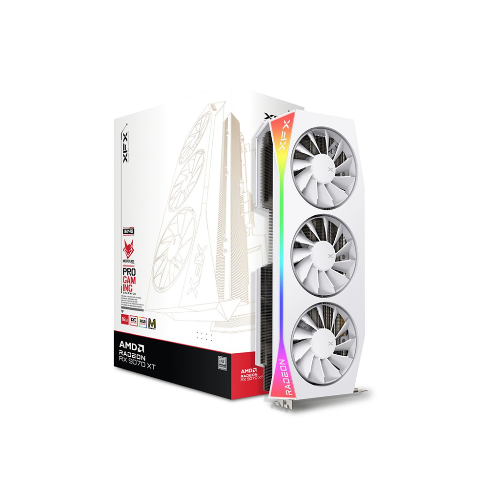 XFX Mercury AMD Radeon RX 9070XT OC White Magnetic Air Edition with RG