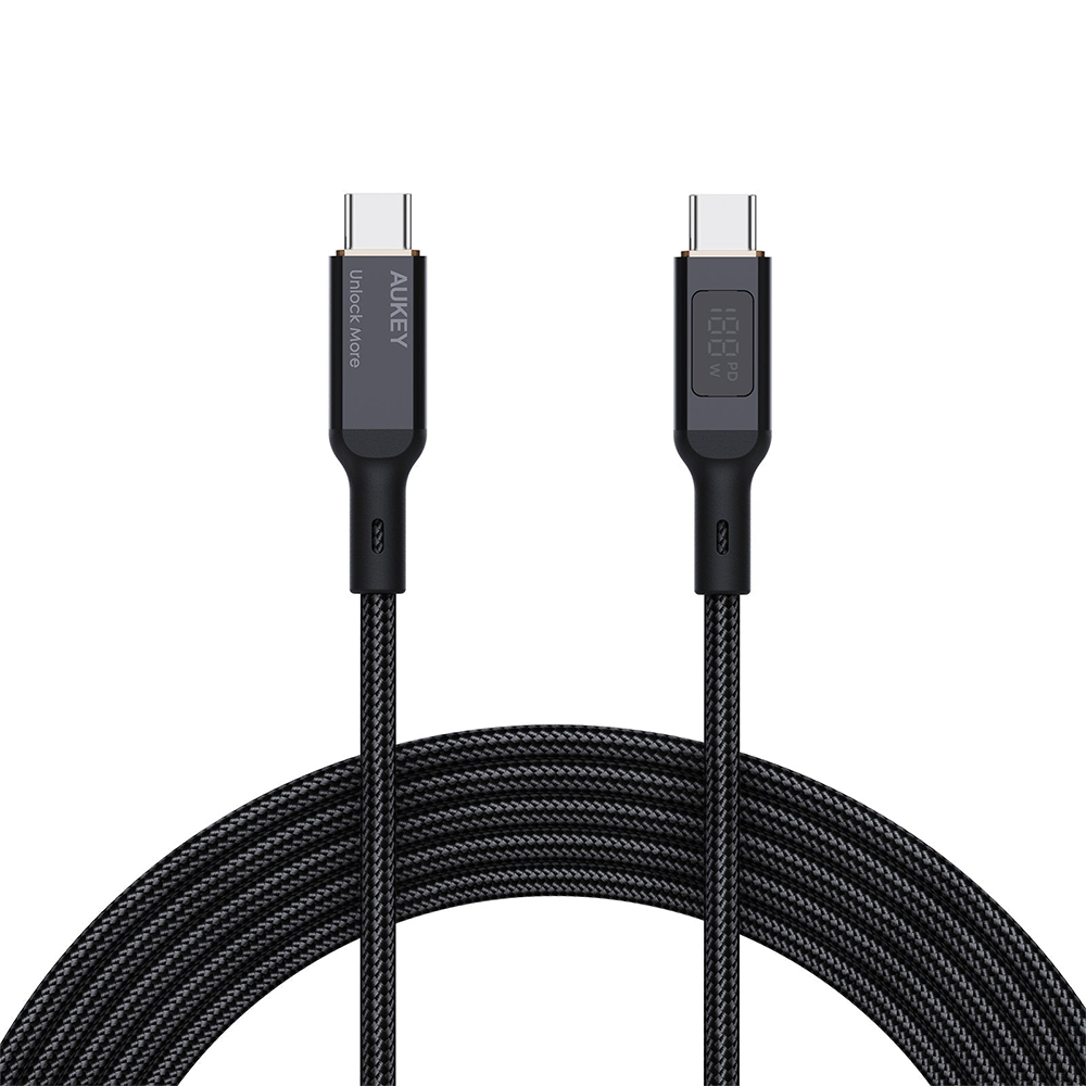 AUKEY Circlet Blink 100W Nylon Braided USB-C to USB-C Cable with LCD Display [1M/1.8M]