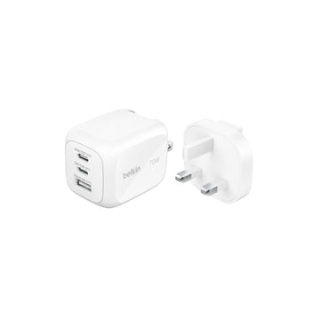Belkin BoostCharge Pro 3-Port GaN Wall Charger 70W + International Plug Tip [WCH018myWH]