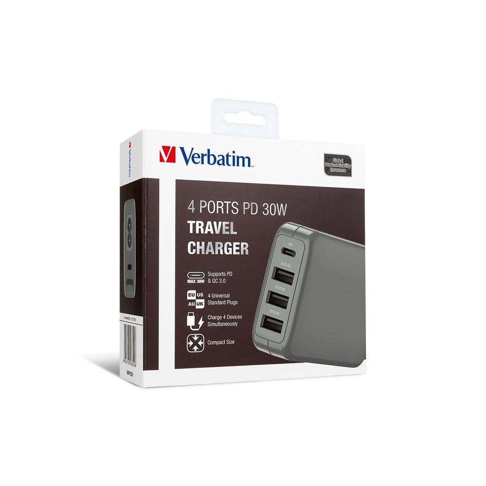 Verbatim 4 Port 30W PD 3.0 & 3 USB Travel Charger