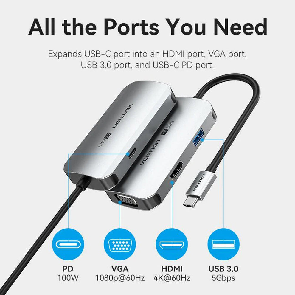Vention 4 in 1 USB-C to Multiport Dock - HDMI, 3x USB 3.0, SD/TF, PD 1