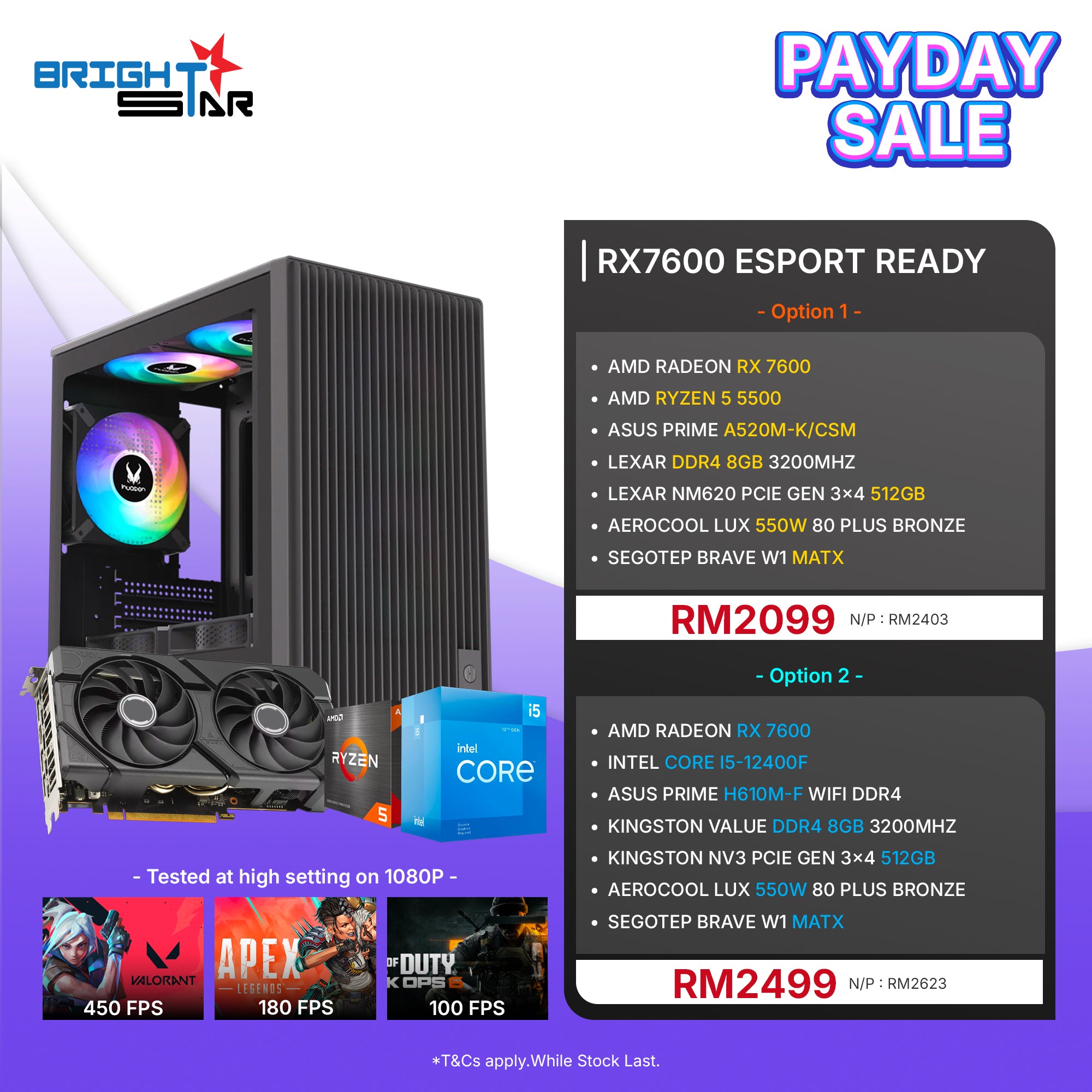 Brightstar Meta PC Set - RX7600 Esports Ready