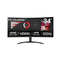 LG UltraWide 34WR50QK 34'' QHD 100Hz 1800R Curved Productivity Monitor