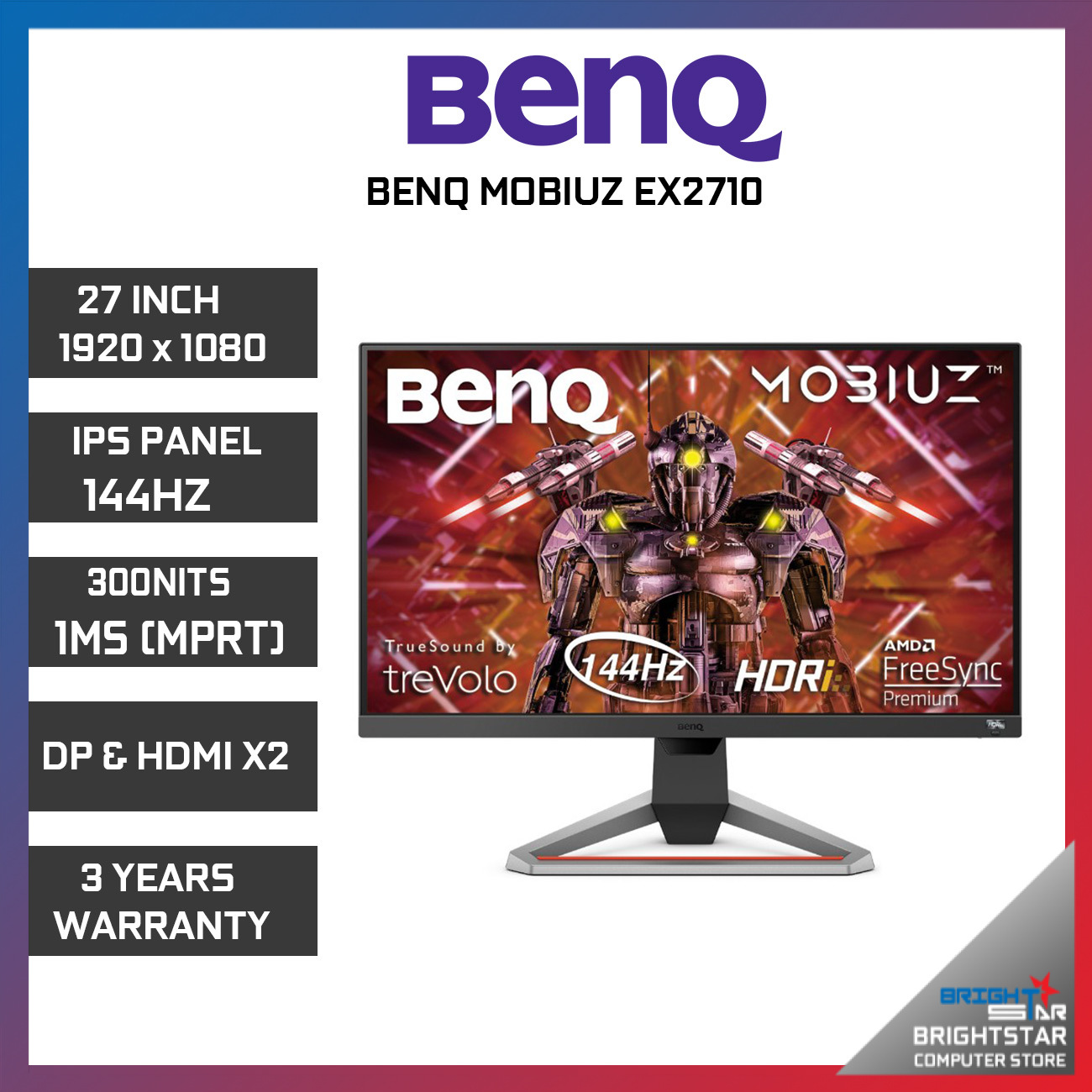 BenQ MOBIUZ EX2710 27inch 1ms IPS 144Hz Gaming Monitor ⋆ Brightstar Computer