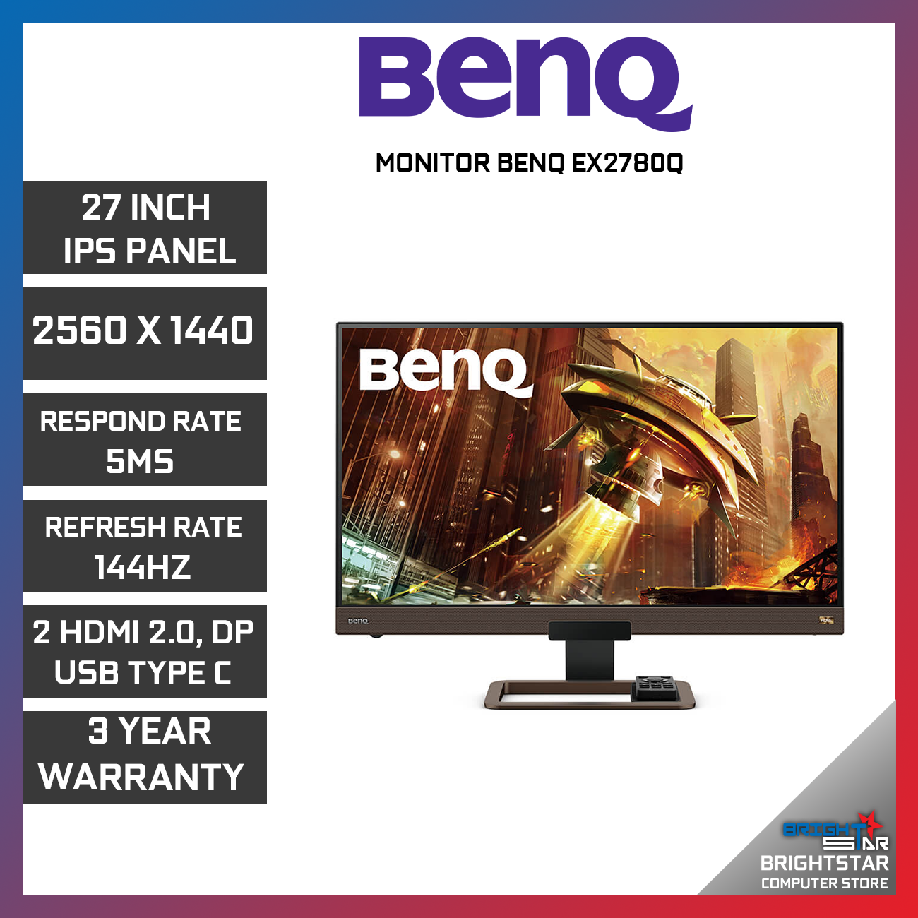 BenQ EX2780Q 27inch IPS 144HZ Gaming Monitor - Brightstar Computer