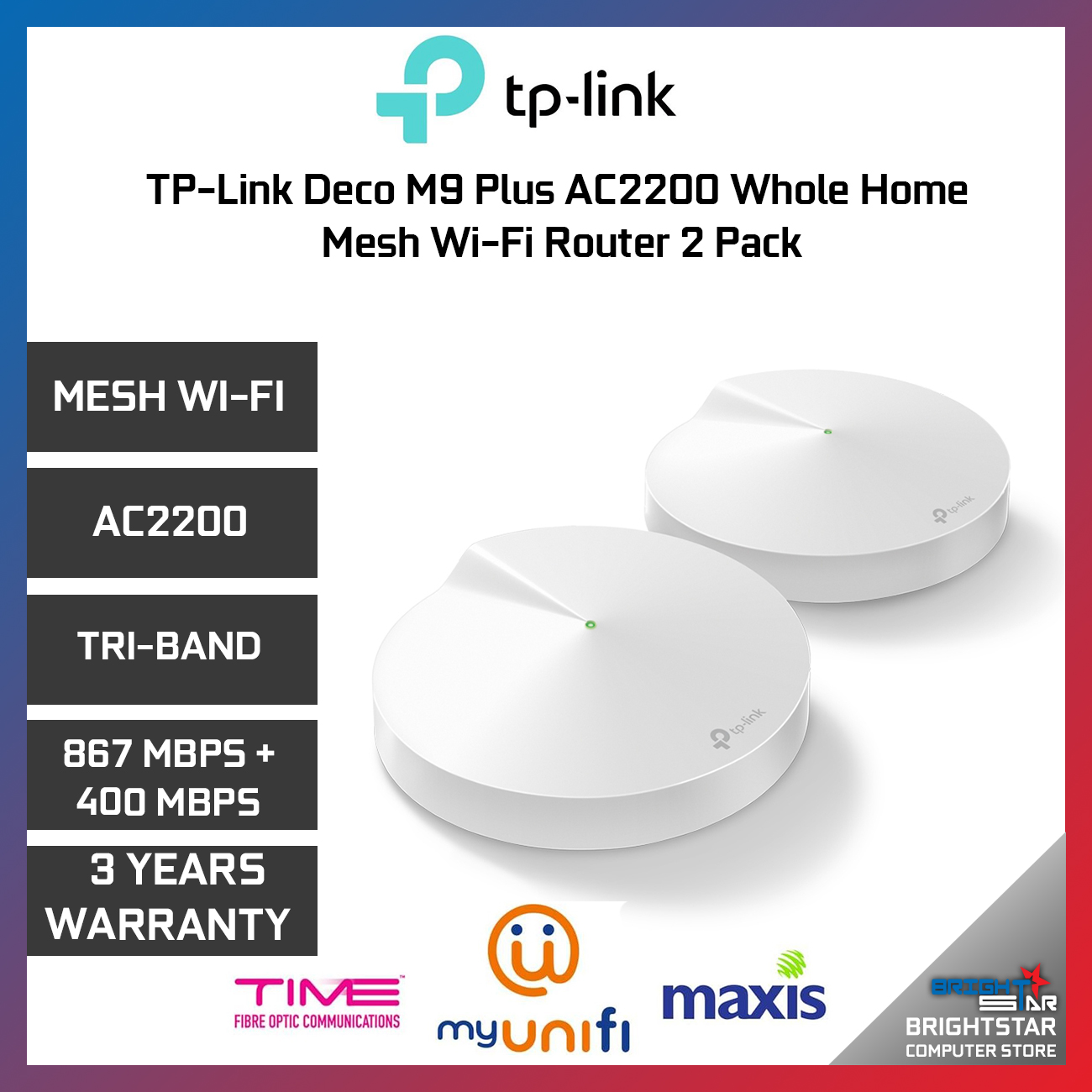 rygte ødemark Forventning TP-Link Deco M9 Plus AC2200 Smart Home Mesh Wi-Fi System 2 Pack ⋆  Brightstar Computer