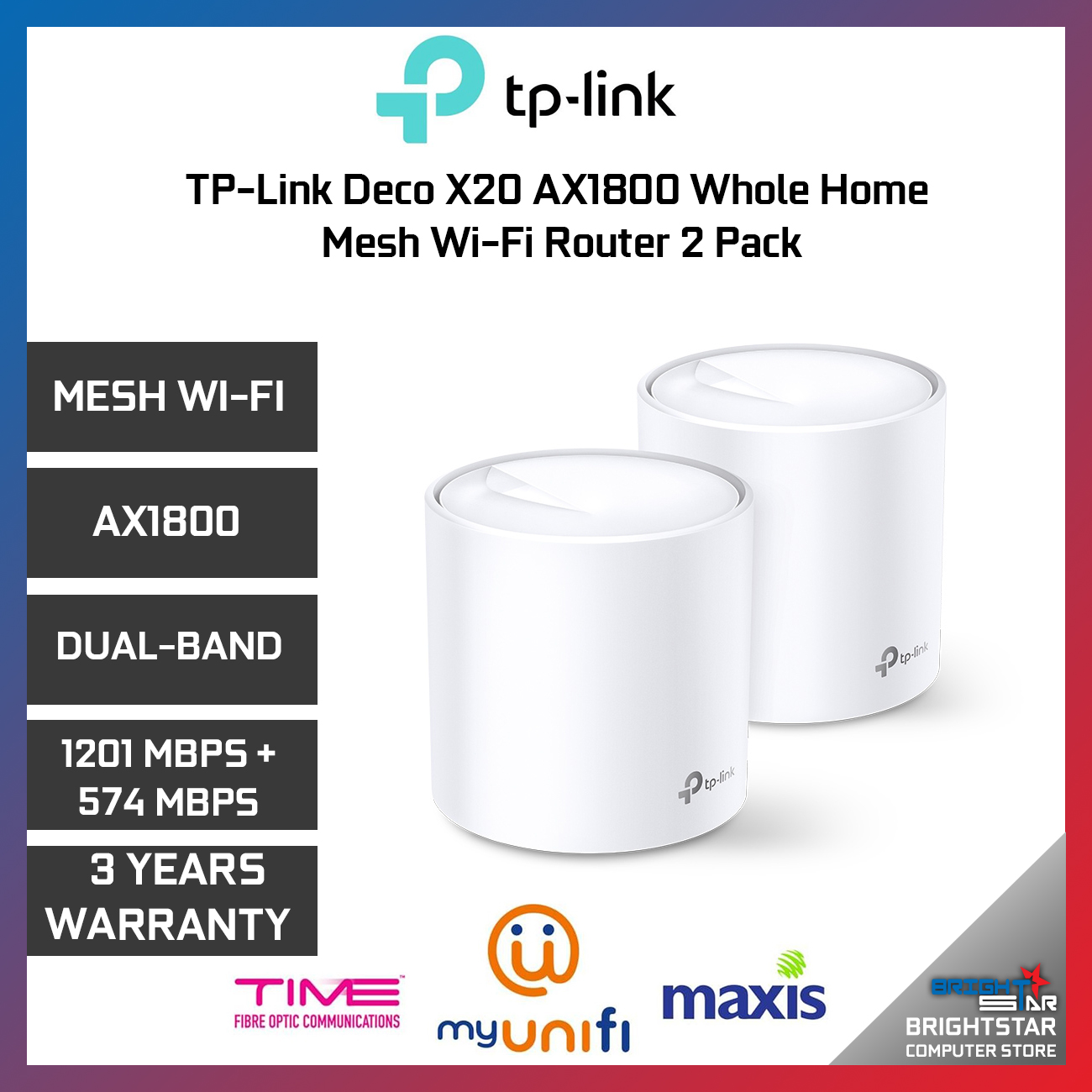 TP-Link Deco X20 AX1800 Whole Home Mesh Wi-Fi 6 System 2 Pack 