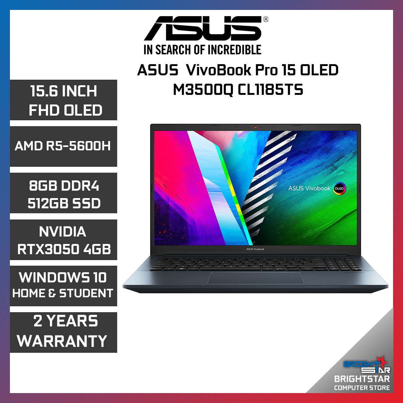 ASUS New Laptop VivoBook Pro 15 OLED M3500Q CL1185TS (15.6 Inch