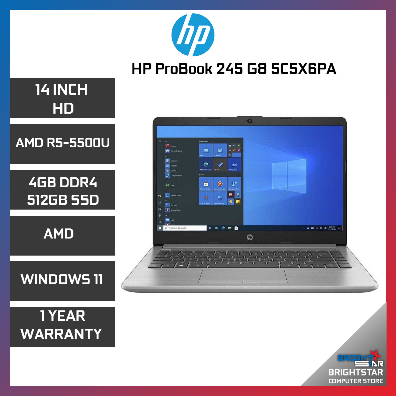 HP New Laptop ProBook 245 G8 5C5X6PA (15.6 Inch FHD / AMD Ryzen / R5