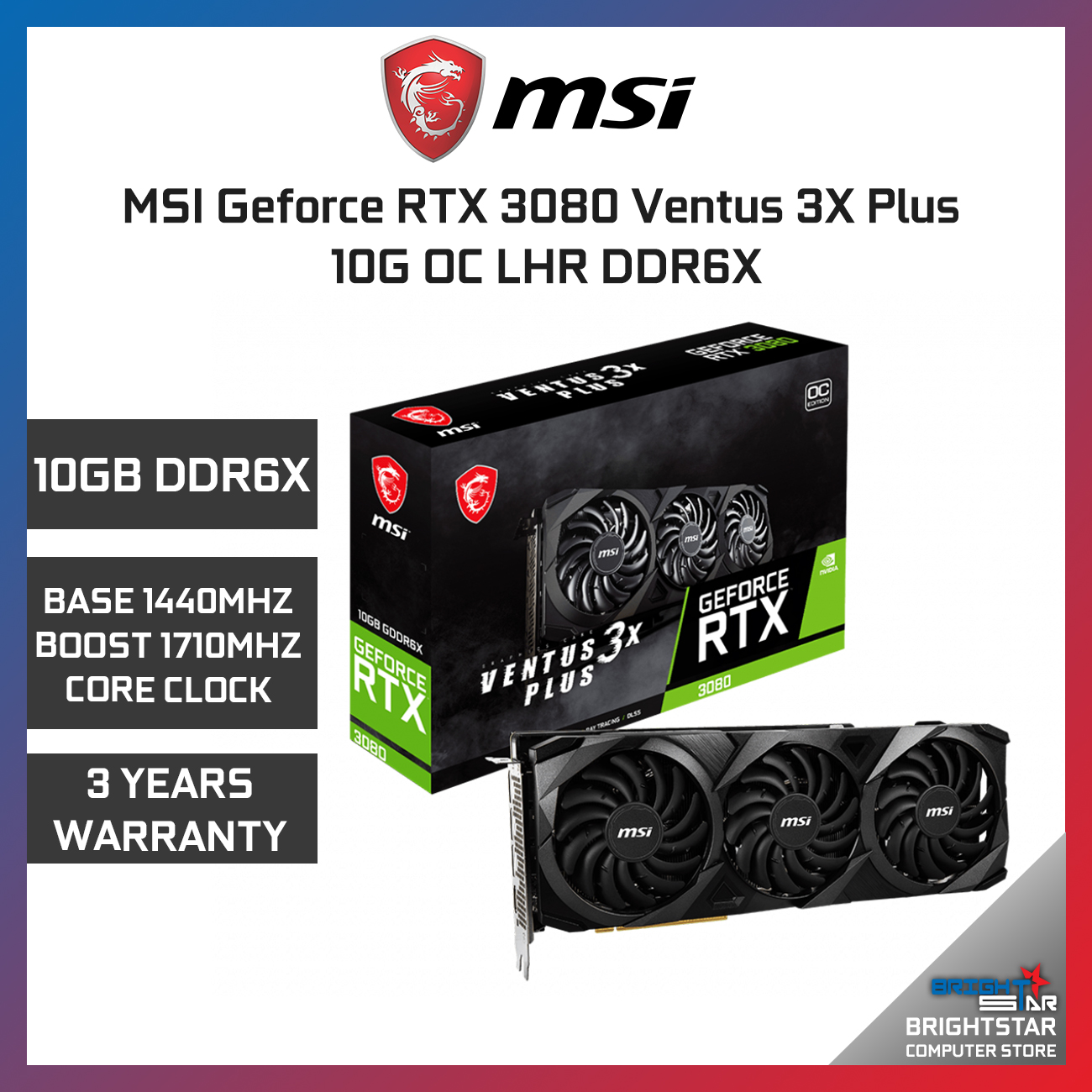 MSI Geforce RTX 3080 Ventus 3X Plus 10G OC LHR DDR6X Graphic Card ⋆  Brightstar Computer