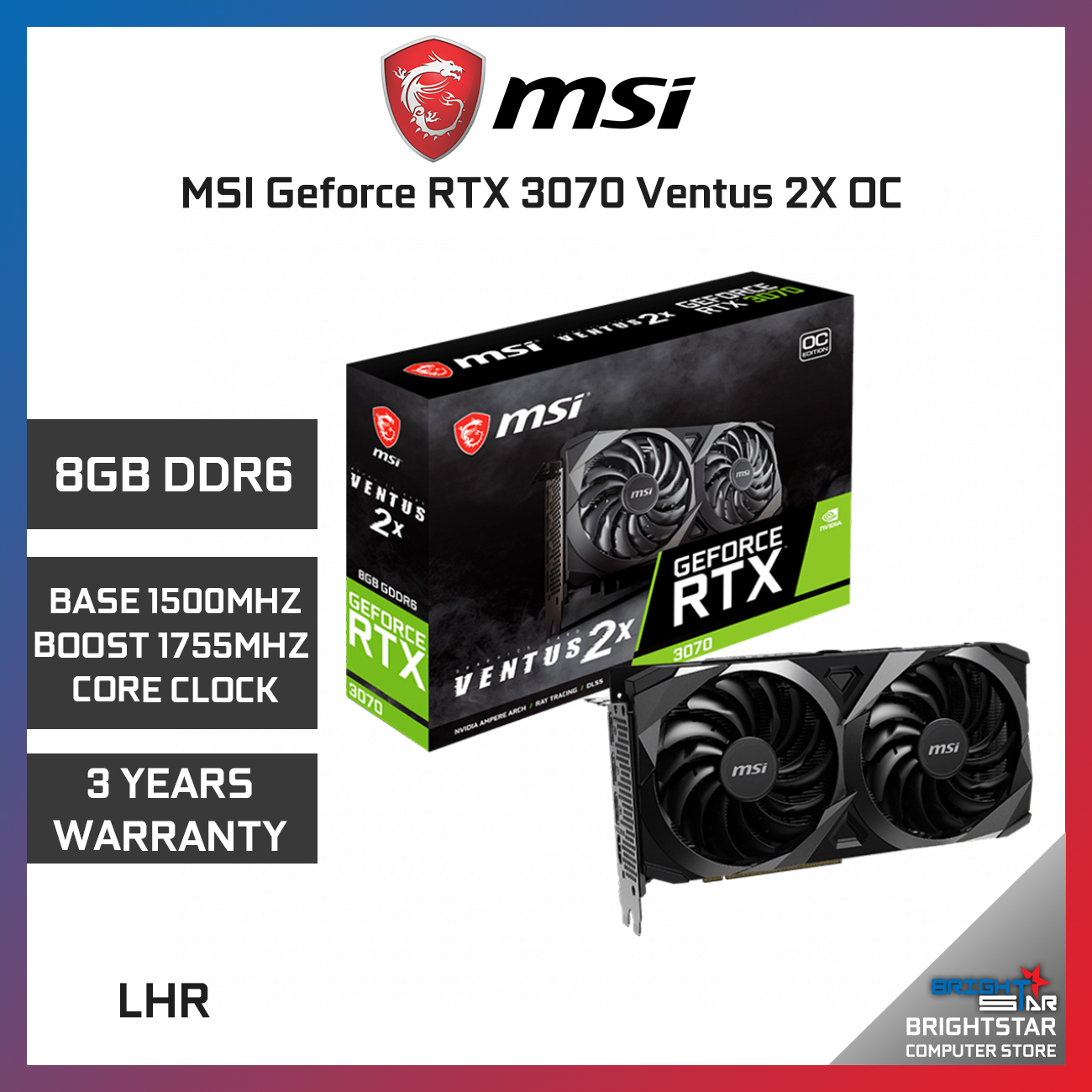 MSI Geforce RTX 3070 Ventus 2X OC 8G DDR6 Graphic Card ⋆ Brightstar Computer