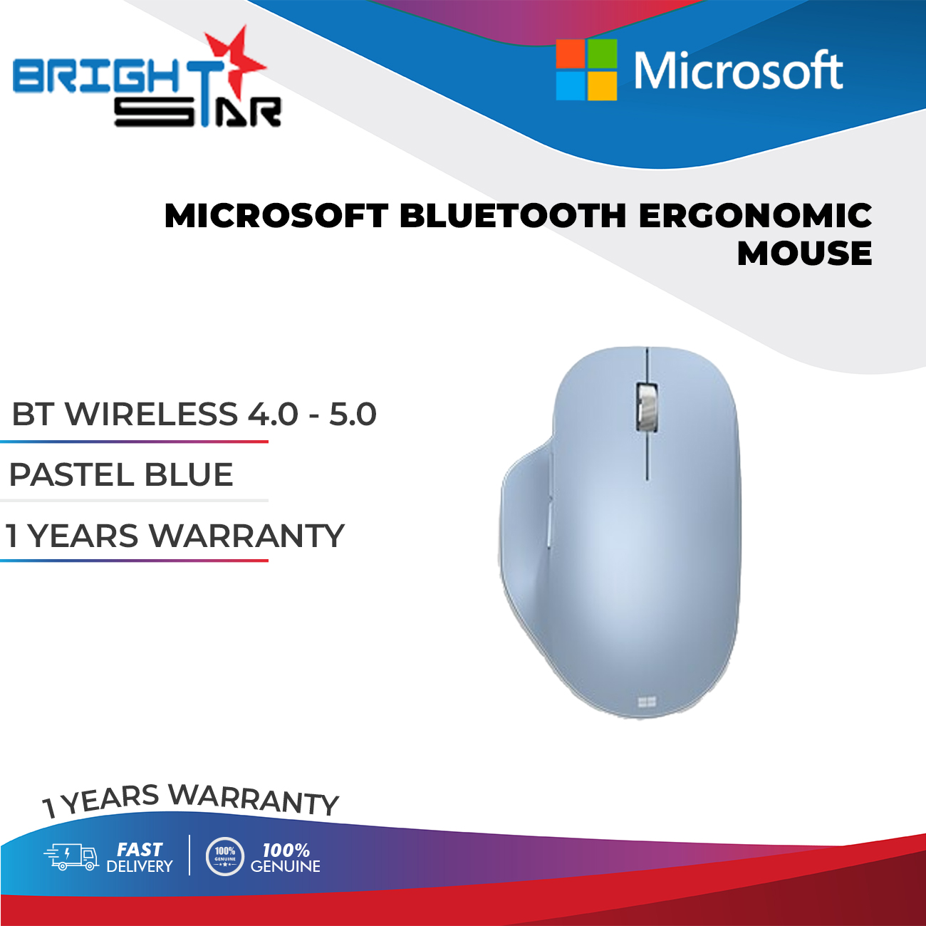 Microsoft Bluetooth Ergonomic Pastel Blue Mouse ⋆ Brightstar Computer